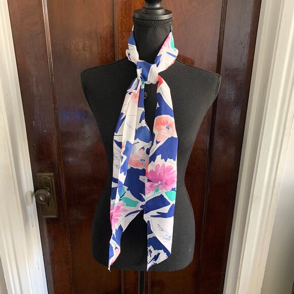 White and Multicolor Watercolor Flowers Euro Summer Oblong Scarf Symphony Scarfs - Picture 10 of 12